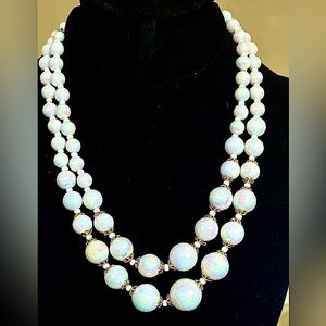 Rare 50’s Lisner AB Snow Quartz Double Strand Necklace.